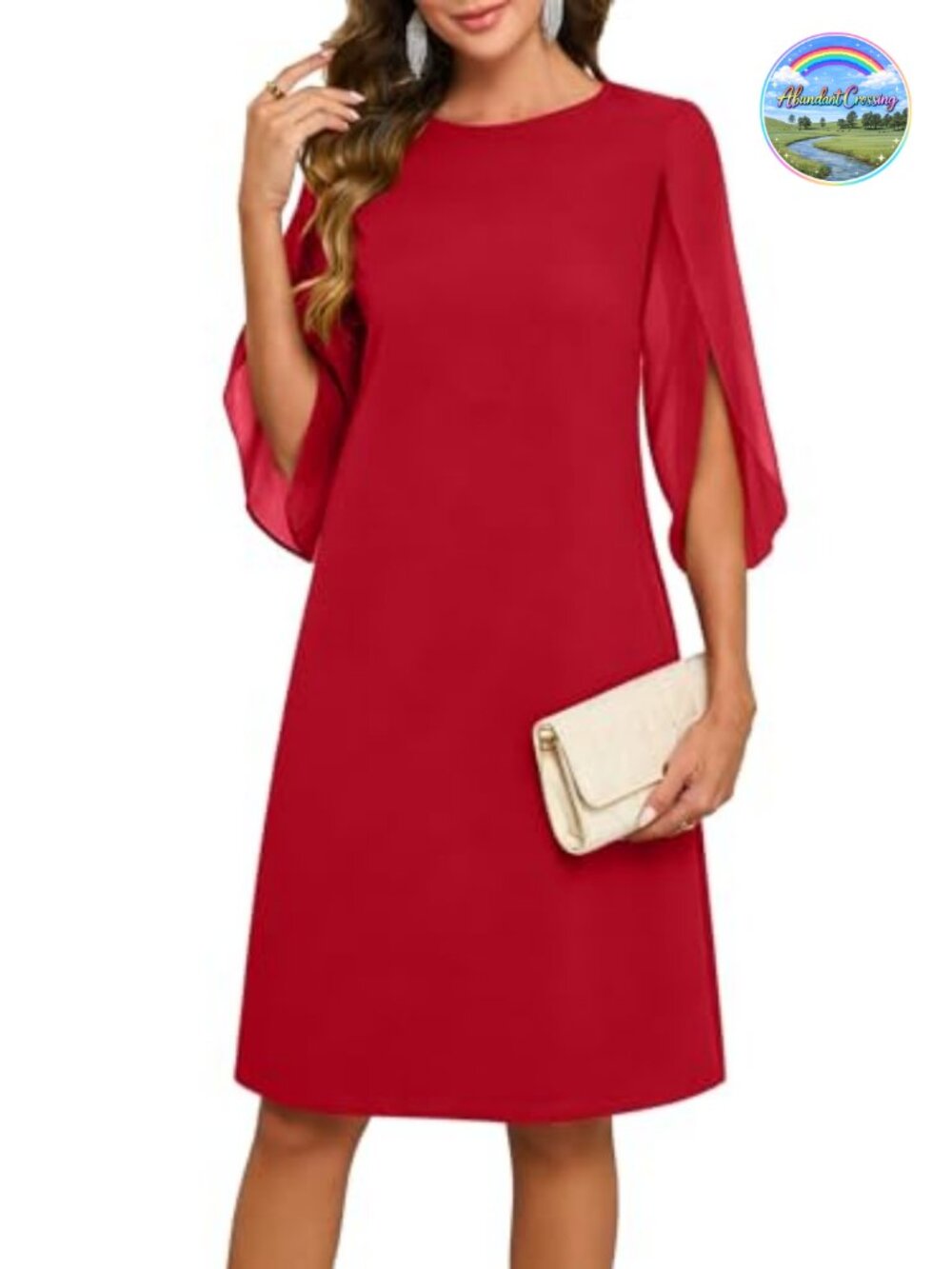 Elegant Flutter Chiffon Sleeve Midi Dress A-Line Cocktail Party